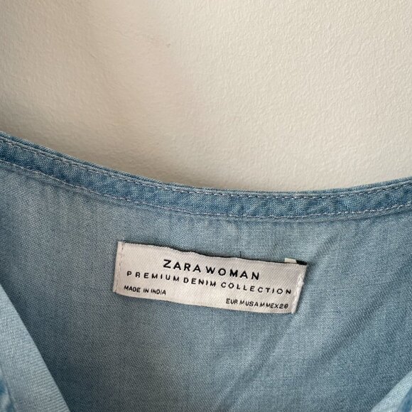 Zara Premium Denim Chambray Off Shoulder Midi Button Down Dress Blue Medium - Picture 11 of 13